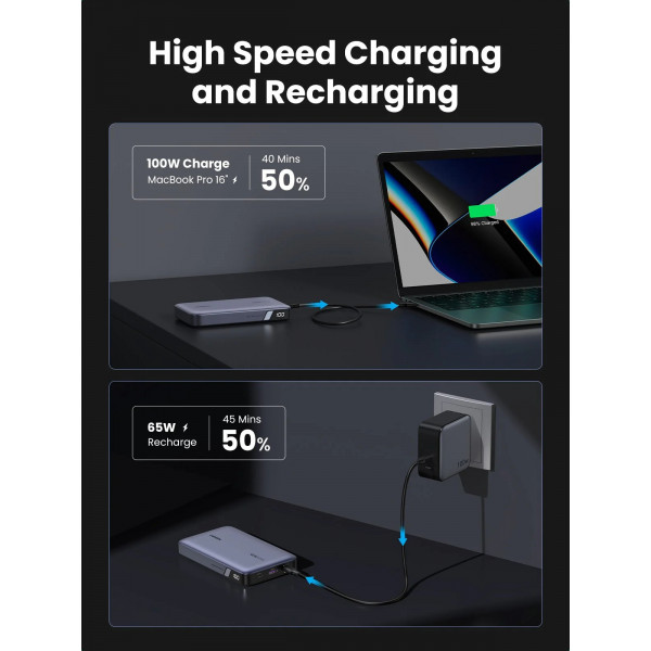 УМБ Ugreen 20000mAh 100W PD,QC, USB-A, 2xUSB-С Grey (PB720)