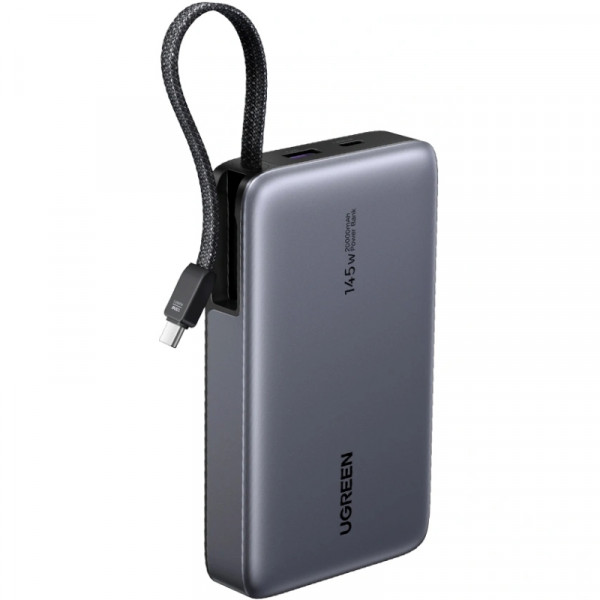 УМБ Ugreen 20000mAh 145W PD3.1.QC, USB-A,USB-С IN/OUT, with built in USB-C cable (PB551) Gray