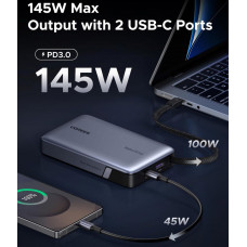 УМБ Ugreen 20000mAh 145W PD3.1.QC, USB-A,USB-С IN/OUT, with built in USB-C cable (PB551) Gray