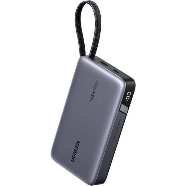 УМБ Ugreen 20000mAh 145W PD3.1.QC, USB-A,USB-С IN/OUT, with built in USB-C cable (PB551) Gray