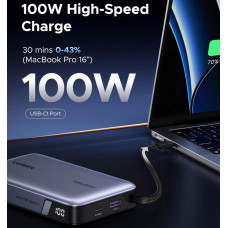 УМБ Ugreen 20000mAh 145W PD3.1.QC, USB-A,USB-С IN/OUT, with built in USB-C cable (PB551) Gray