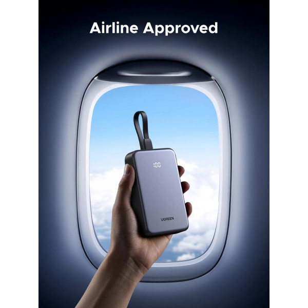 УМБ Ugreen 20000mAh 20W PD3.0/QC3.0, USB-A,USB-С IN/OUT, with build Type-C cable (PB505) Gray