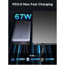 УМБ Ugreen 20000mAh PB550 67W USB-A, USB-C In/Out, with built-in USB-C cable Grey
