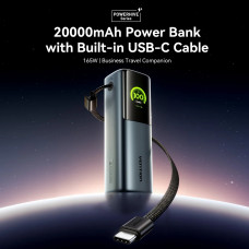 УМБ Vention 20000mAh 165W PD3.1, USB-A, USB-C In/Out, with Built-in USB-C cable, TFT Display, Gray