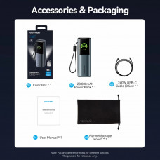 УМБ Vention 20000mAh 165W PD3.1, USB-A, USB-C In/Out, with Built-in USB-C cable, TFT Display, Gray