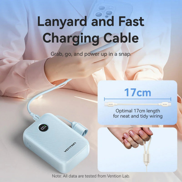 УМБ Vention 20000mAh 22,5W PD,QC, USB-A,2xUSB-C In/Out Blue