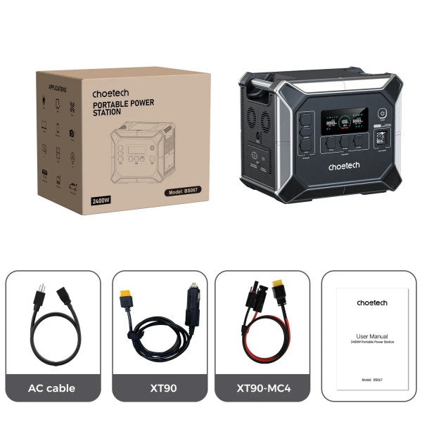 Зарядна станція Choetech BS067 2400Вт (2048Вт/г) AC,LiFePo4,MPPT,UPS,PD 100Вт