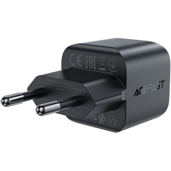 Зарядний пристрій 1xUSB-C 30W Gan A77 mini Fast Charger Black Acefast