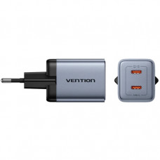 Зарядний пристрій 2xUSB 45W (2xUSB-C) PD3.0 QC, GaN + USB-C cable М-М чорний Vention