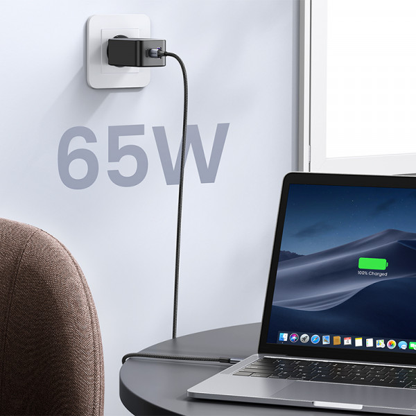 Зарядний пристрій 3xUSB 65W (2хUSB-C+USB-A) Gan CD244 Сірий Ugreen