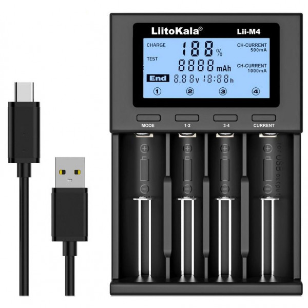 Зарядний пристрій LiitoKala Lii-M4, 4x(Lion/NiMH/NiCd), Power Bank, discharge function, display