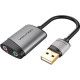 Звукова карта USB AUX jack, 2*TRRS (Mic + Ear) 0.15м, Metal Type, Vention сіра
