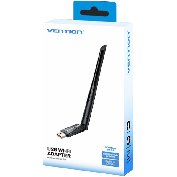 Адаптер WiFi/Bluetooth 5.4 Vention 2.4GHz/5GHz 286/601 Мбіт/с, USB