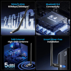 Адаптер WiFi/Bluetooth 5.4 Vention 2.4GHz/5GHz 286/601 Мбіт/с, USB