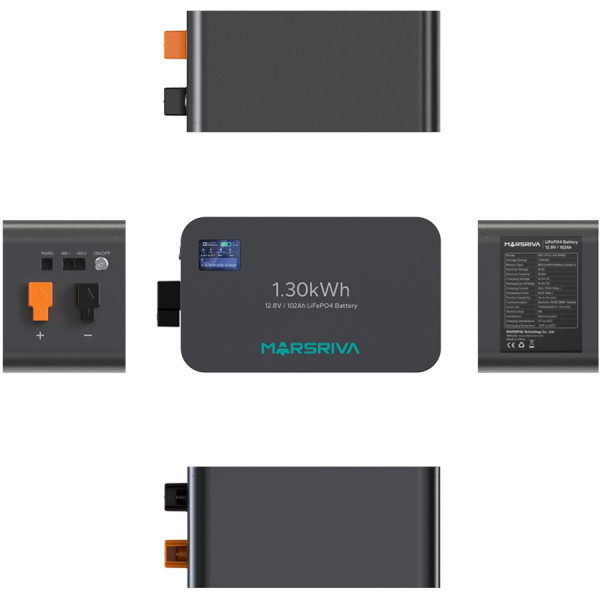 Акумуляторна батарея Marsriva LiFePO4, 12.8V/102Ah , 1.30kWh, настінне кріплення
