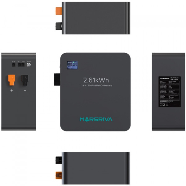 Акумуляторна батарея Marsriva LiFePO4, 12.8V/204Ah, 2.61kWh, настінне кріплення
