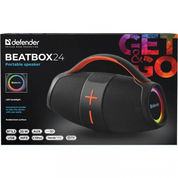 Акустична система 1.0 Defender Beatbox 24, 25Вт Bluetooth/FM/TF/USB/AUX/TWS чорна