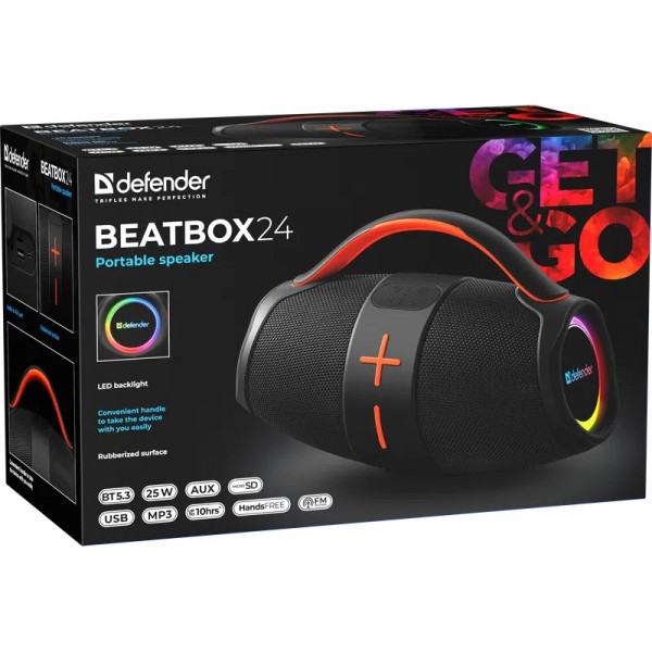 Акустична система 1.0 Defender Beatbox 24, 25Вт Bluetooth/FM/TF/USB/AUX/TWS чорна