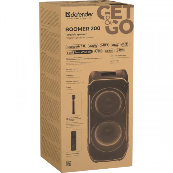 Акустична система 2.0 Defender Boomer 200, 200Вт BT/FM/TF/USB/MIC/AUX/GT, чорна