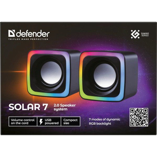 Акустична система 2.0 Defender Solar 7, 6Вт, RGB підсвітка, USB, чорна