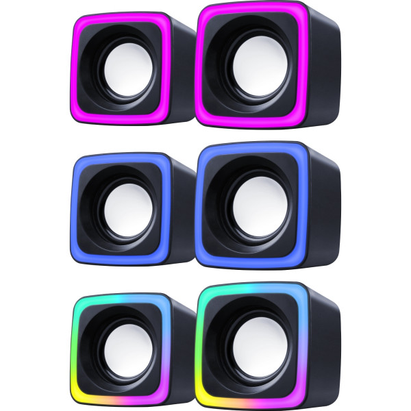 Акустична система 2.0 Defender Solar 7, 6Вт, RGB підсвітка, USB, чорна