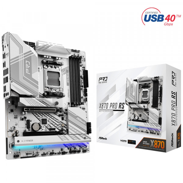 ASRock X870 PRO RS (AM5/X870, 4*DDR5, 2xPCIex16, HDMI/USB4, 4xSATA, 3xM.2, 2.5GLan, ATX)