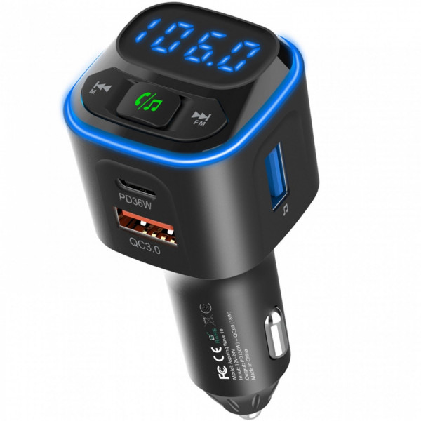 автомобільний FM-трансміттер Aspiring Wave 10 54W PD LED/Bluetooth//QC3.0, USB-C 36W