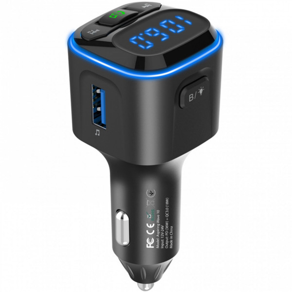 автомобільний FM-трансміттер Aspiring Wave 10 54W PD LED/Bluetooth//QC3.0, USB-C 36W