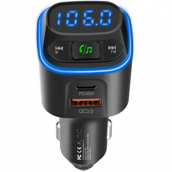 автомобільний FM-трансміттер Aspiring Wave 10 54W PD LED/Bluetooth//QC3.0, USB-C 36W