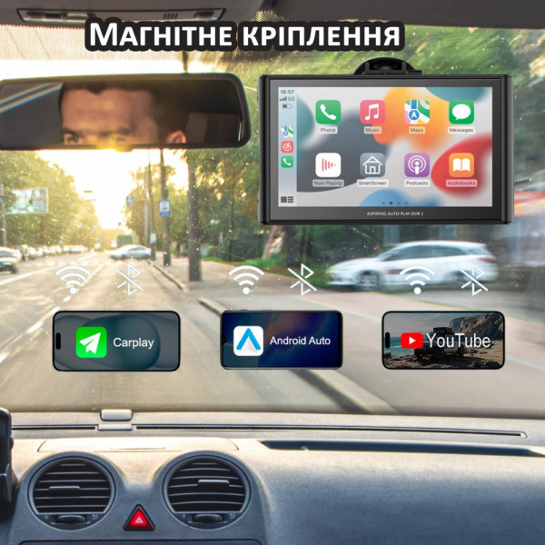 Автомобільний монітор Aspiring Auto Play DVR 1 Magnet CarPlay Android auto