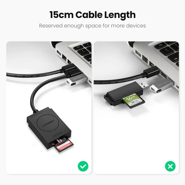 Card Reader USB 3.0 2-слота SD/TF Card 0,15 м кабель CR127 Ugreen