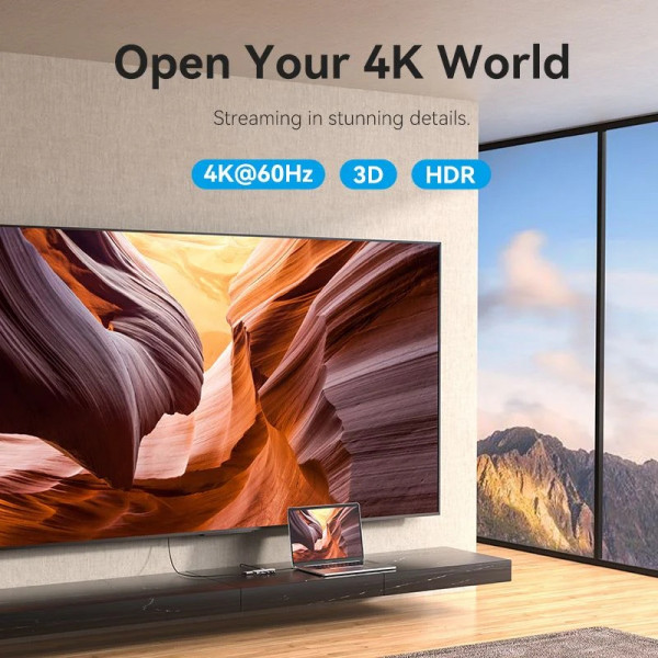 Док-станція USB3.1 Type-C -> HDMI 4K60Hz/USB 3.0x3/PD 100W 5-in-1 Vention