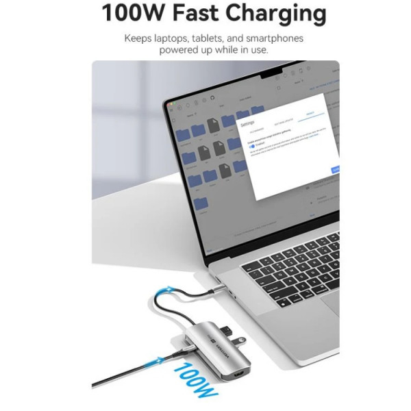 Док-станція USB3.1 Type-C -> HDMI 4K60Hz/USB 3.0x3/PD 100W 5-in-1 Vention