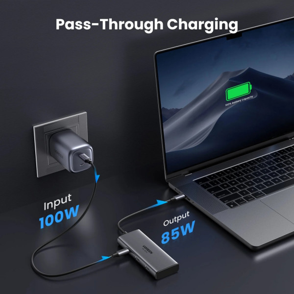 Док-станція USB3.1 Type-C -> HDMIx2,4K60Hz(8k30Hz)/USB3.0x2/Type-C/PD 100W CM498 6in1 Ugreen