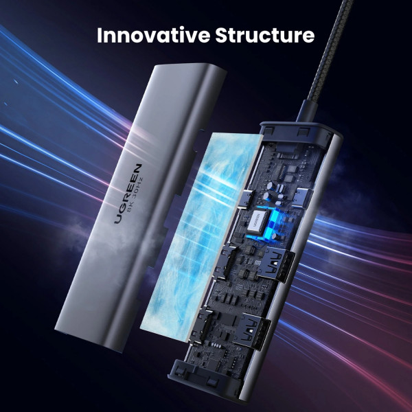 Док-станція USB3.1 Type-C -> HDMIx2,4K60Hz(8k30Hz)/USB3.0x2/Type-C/PD 100W CM498 6in1 Ugreen