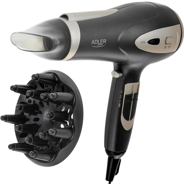 Фен Adler AD 2248 grey champane 2200Вт/ 2 швидкості/ хол.обдув/ темп.режимів-3/ іонізація/ дифузор