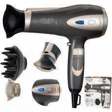 Фен Adler AD 2248 grey champane 2200Вт/ 2 швидкості/ хол.обдув/ темп.режимів-3/ іонізація/ дифузор