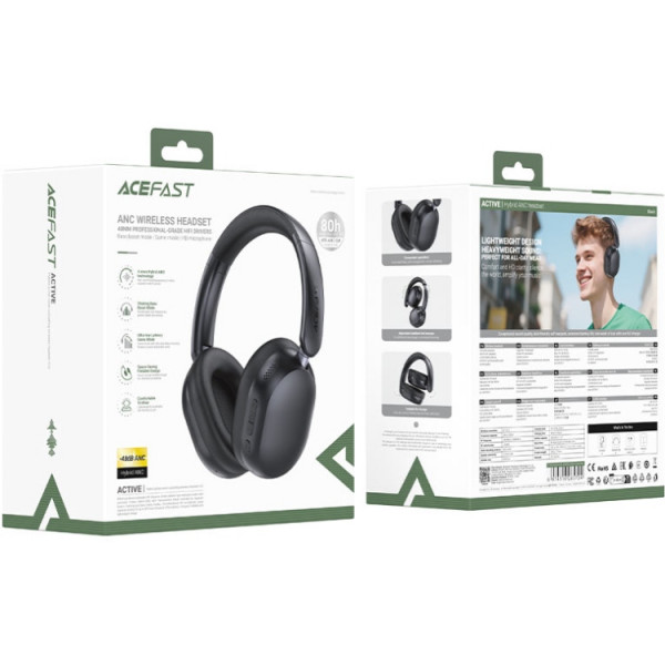 Гарнітура Acefast H12 Hybrid ANC, Bluetooth, Black