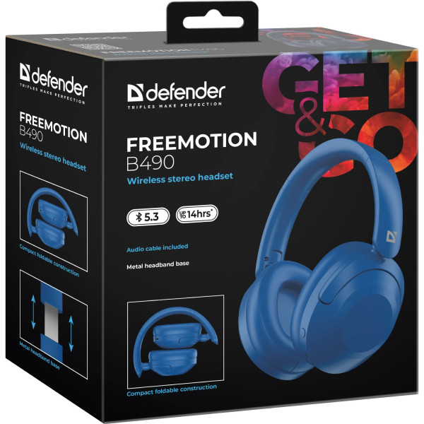 Гарнітура Defender FreeMotion B490 Bluetooth+3,5мм+USB-C, Blue
