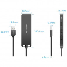 Хаб USB 2.0 -> 4xUSB 2.0, 0.15м, Black Vention
