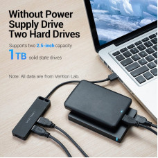 Хаб USB 2.0 -> 4xUSB 2.0, 0.15м, Black Vention