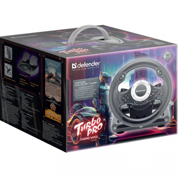 Ігрове кермо Defender Turbo Pro for PC/PS3/PS4/Xbox, 10кн., USB