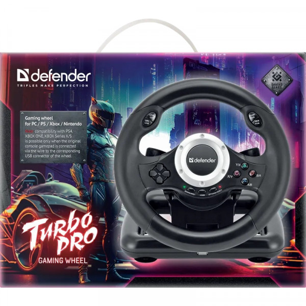Ігрове кермо Defender Turbo Pro for PC/PS3/PS4/Xbox, 10кн., USB
