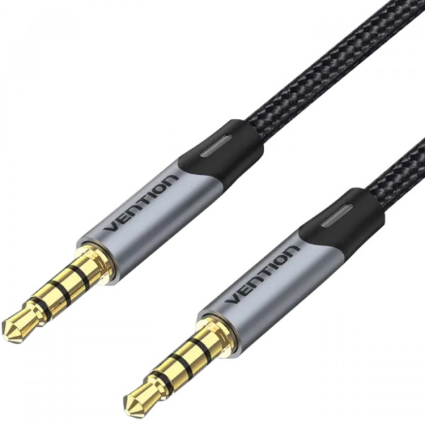 Кабель AUX Audio TRS M/M, 0.5м, сірий, обплетення, Vention