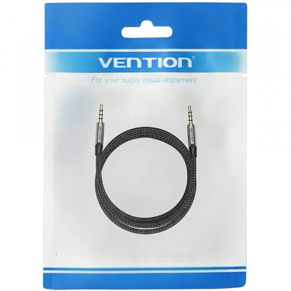 Кабель AUX Audio TRS M/M, 0.5м, сірий, обплетення, Vention
