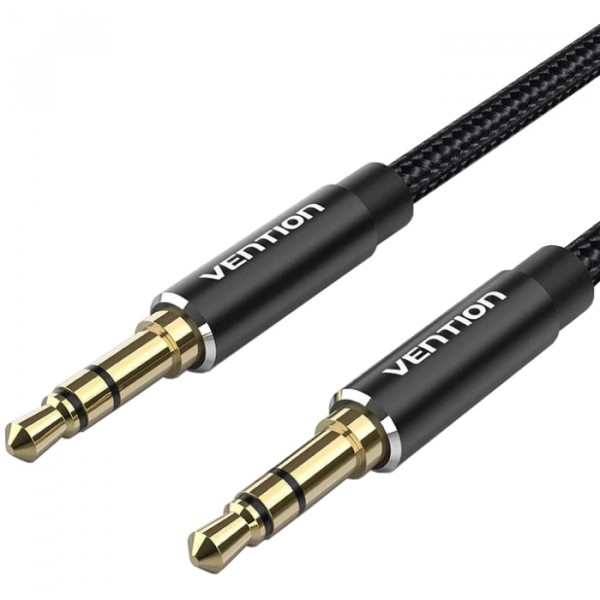 Кабель AUX Audio TRS M/M, 1.5м, чорний, обплетення, Vention