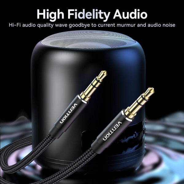 Кабель AUX Audio TRS M/M, 1.5м, чорний, обплетення, Vention