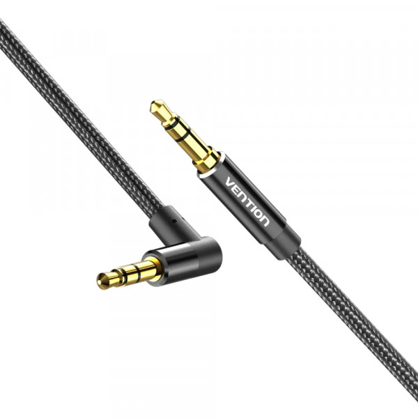 Кабель AUX Audio TRS M/M, кут 90°, 0.5м, Nylon Braided, чорний, Vention