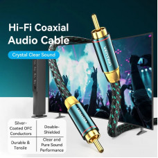 Кабель AUX coaxial HiFi RCA M/M 5.0м OFC Silver, Zinc alloy, зелений, Ventio
