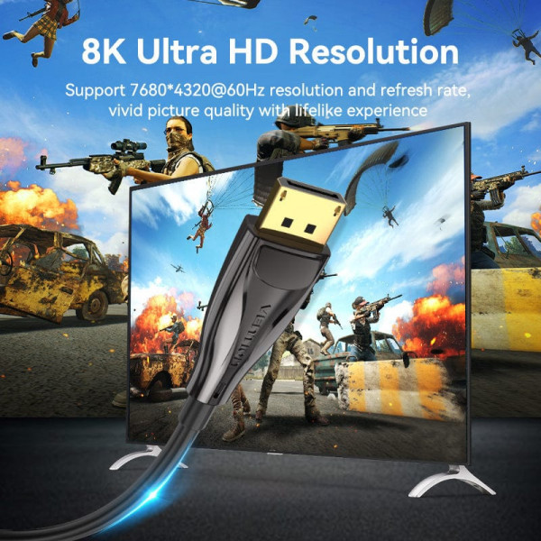 Кабель DisplayPort M - M 5.0м, V1.4, optical, 8K 60 Гц, зворотня сумісність, Zinc Alloy, Vention